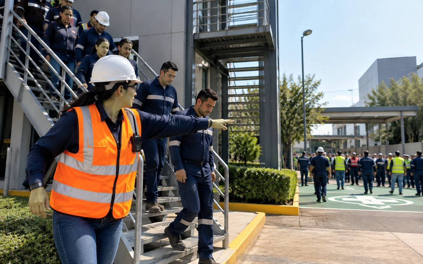 Simulacro de evacuación guiado por brigadista